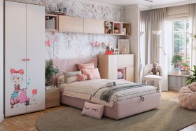Комплект детской мебели Алина К2 Дуб мария/белый/нежно-розовый велюр в Вилюйске - vilyujsk.katalogmebeli.com | фото