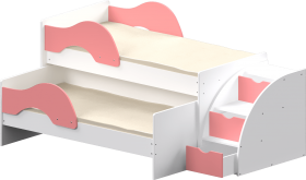 Кровать детская Матрешка выкатная с лестницей  Белый/Розовый в Вилюйске - vilyujsk.katalogmebeli.com | фото
