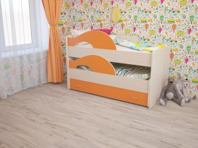 Кровать детская Радуга 1600 Млечный дуб/Оранжевый в Вилюйске - vilyujsk.katalogmebeli.com | фото
