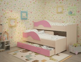 Кровать детская Радуга 1600 Млечный дуб/Розовый в Вилюйске - vilyujsk.katalogmebeli.com | фото