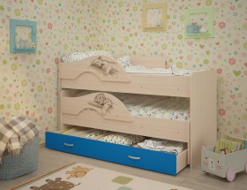 Кровать выкатная Радуга-Сафари детская 1600 Млечный дуб/Голубой в Вилюйске - vilyujsk.katalogmebeli.com | фото
