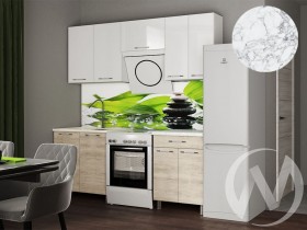 Кухня Нора 2.0м (корпус белый/белый, дуб шале светлый) 26мм мрамор итальянский в Вилюйске - vilyujsk.katalogmebeli.com | фото